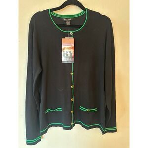 BYdesign Womens Black Fern Green Color Block Cardigan Sweater J01054A Large